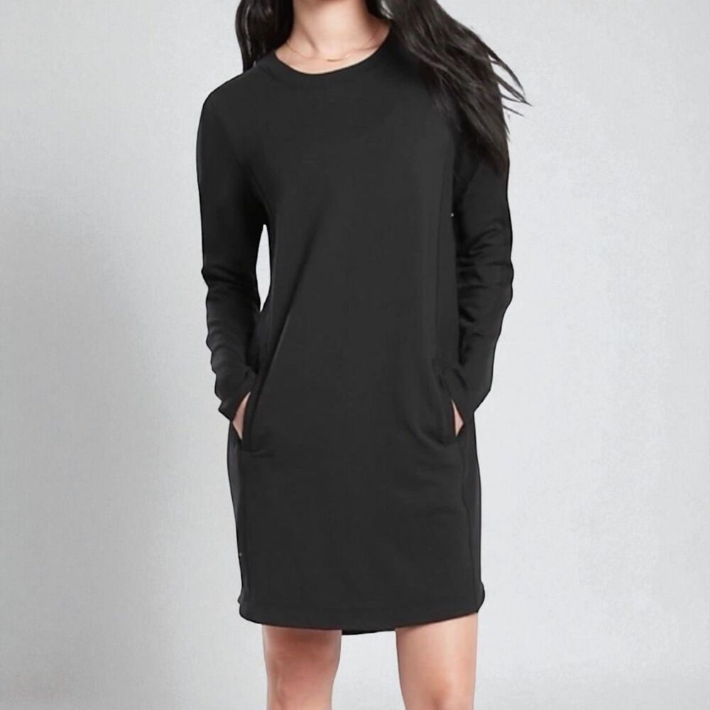 ATHLETA XS Women's Black Long Sleeve Jersey Dress Athleisure Long Sleeve Tunic